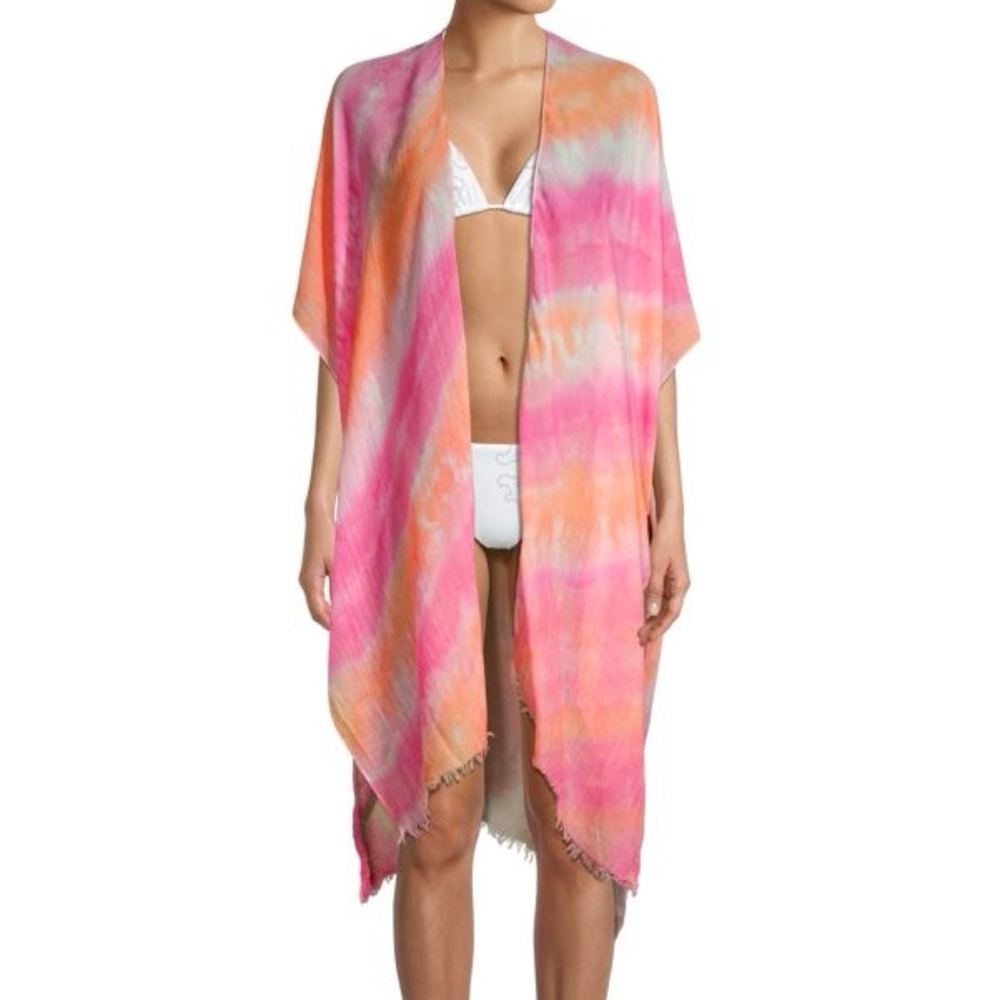 Lulla Collection by Bindya Tie-Dye Kimono Cover-Up Orange Pink One Size
